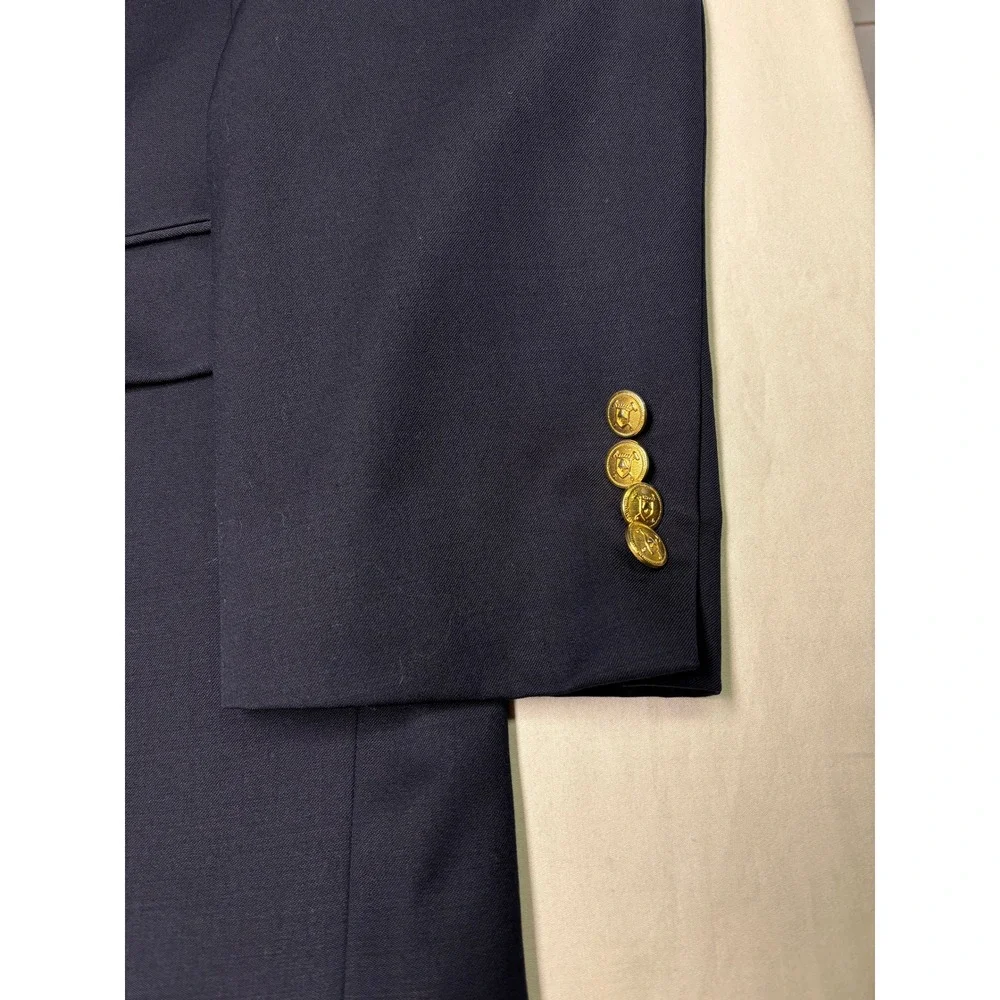 Lauren Ralph Lauren Mens 42R Navy Blue 100% Wool Blazer Gold Crest Buttons